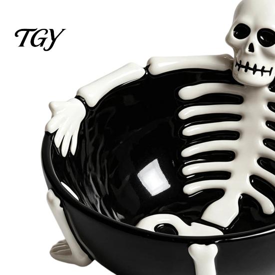 Decorative Serving Tray Halloween Skeleton Lounging Tidbit Serveware, 3D Relief Resin Candy Bowl for Skull Party Platter Snacks Dips, Creative
