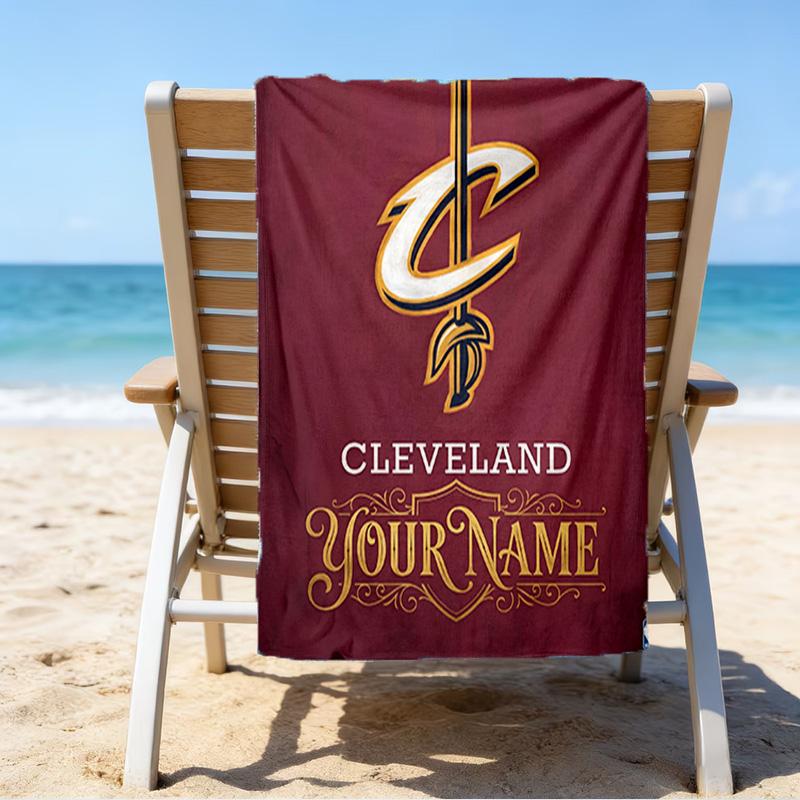 Custom Name Beach Towel Cleveland Lights Shadows Beach Towel, Soft Microfiber, Gift for Her/Him, Birthday, for Pool, Beach, Travel, Fan Gifts