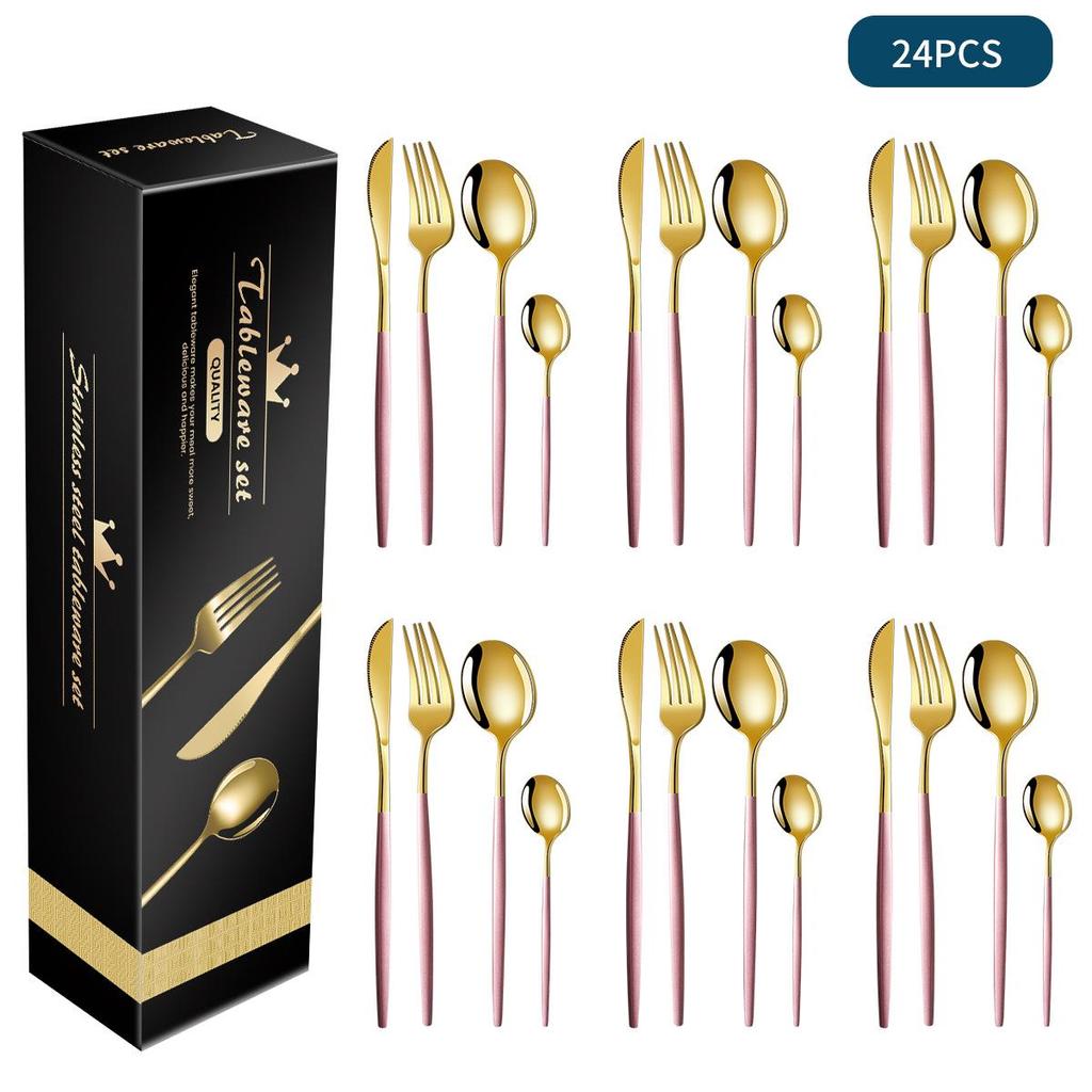 Stainless Steel Cutlery Set: 16/24-Piece Steak Knives, Forks, Spoons In Gift Box