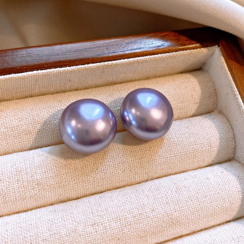 Super Flash Diamond Purple Flower Pearl Stud Earrings French Earrings