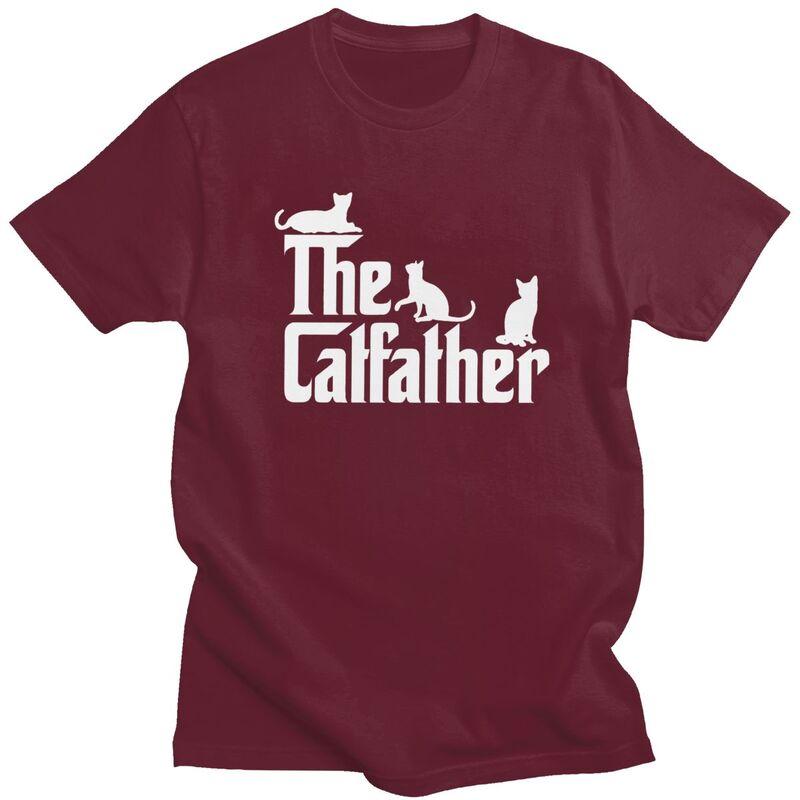 Custom The CatFather Funny Cat Dad T Shirt Men Short Sleeve Pure Cotton Tshirt Leisure Tees Streetwear Tshirts