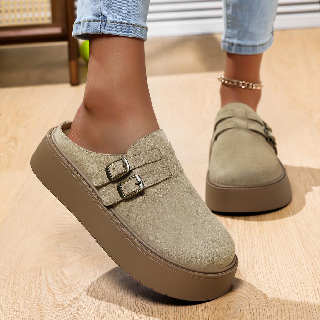 Muffin thick-soled bag head half slippers women's outer wear New Year's new one-pedal lazy boken shoes