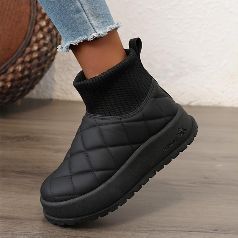 Women's Quilted High-Top Winter Snow Boots - Lightweight Warm with Thick Rubber Sole Casual Winter Shoes Everyday Comfort Outdoor Footwea