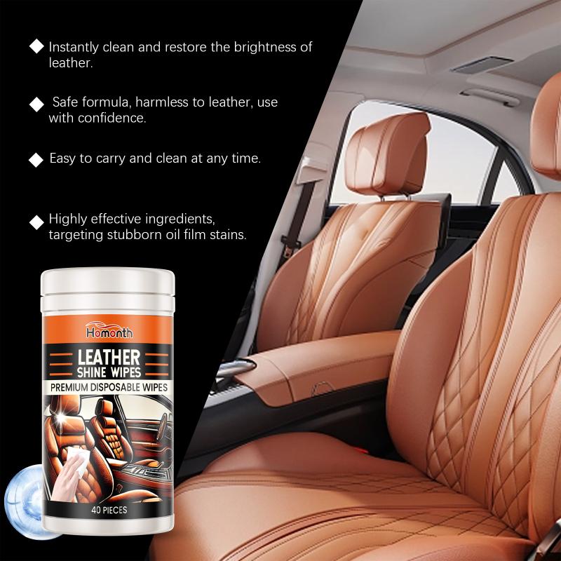 Car Detailing Leather Conditioner Wipes 40pcs Disposable Deep Cleaning Polish For Dashboard Seat Protective Surface