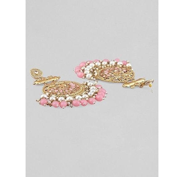 Traditional 22K Gold Plated Handcrafted Crescent Chandbali Earrings with Beads for Women and Girls
