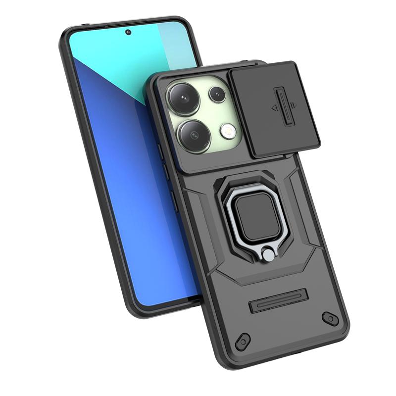 For Redmi Note 13 4G Case Slide Lens Ring Stand Armor Phone Case For Xiaomi Redmi Note13 Note 13 4g Anti-fall Protect Back Cover