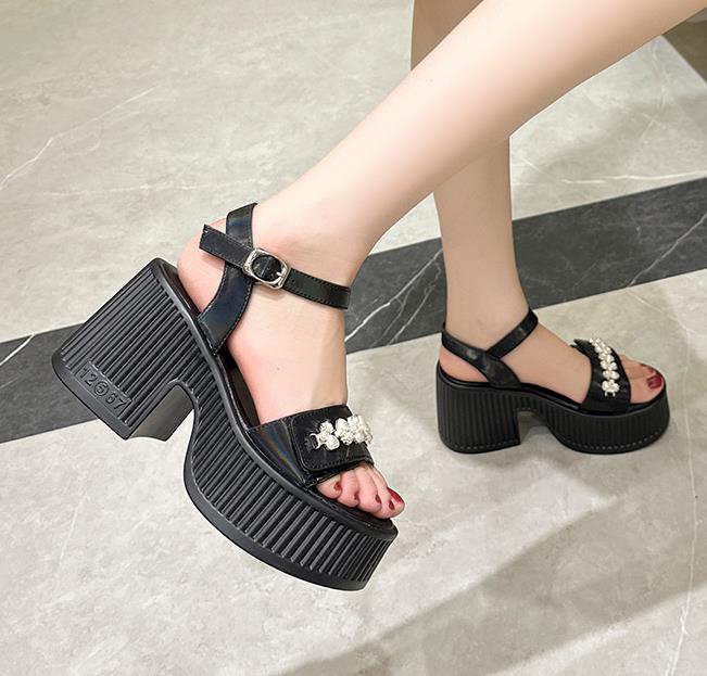 Fashion 10CM Microfiber Leather Breathable New Summer High Brand Heels Women Buckle Platform Wedge Sandals Shoes Peep Toe Flats Sneaker