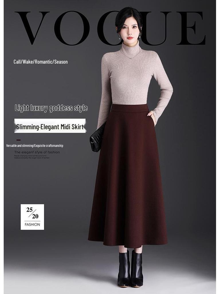 Trendy Women's Winter Woolen A-Line Half-Skirt: Mid-Length Flare Design