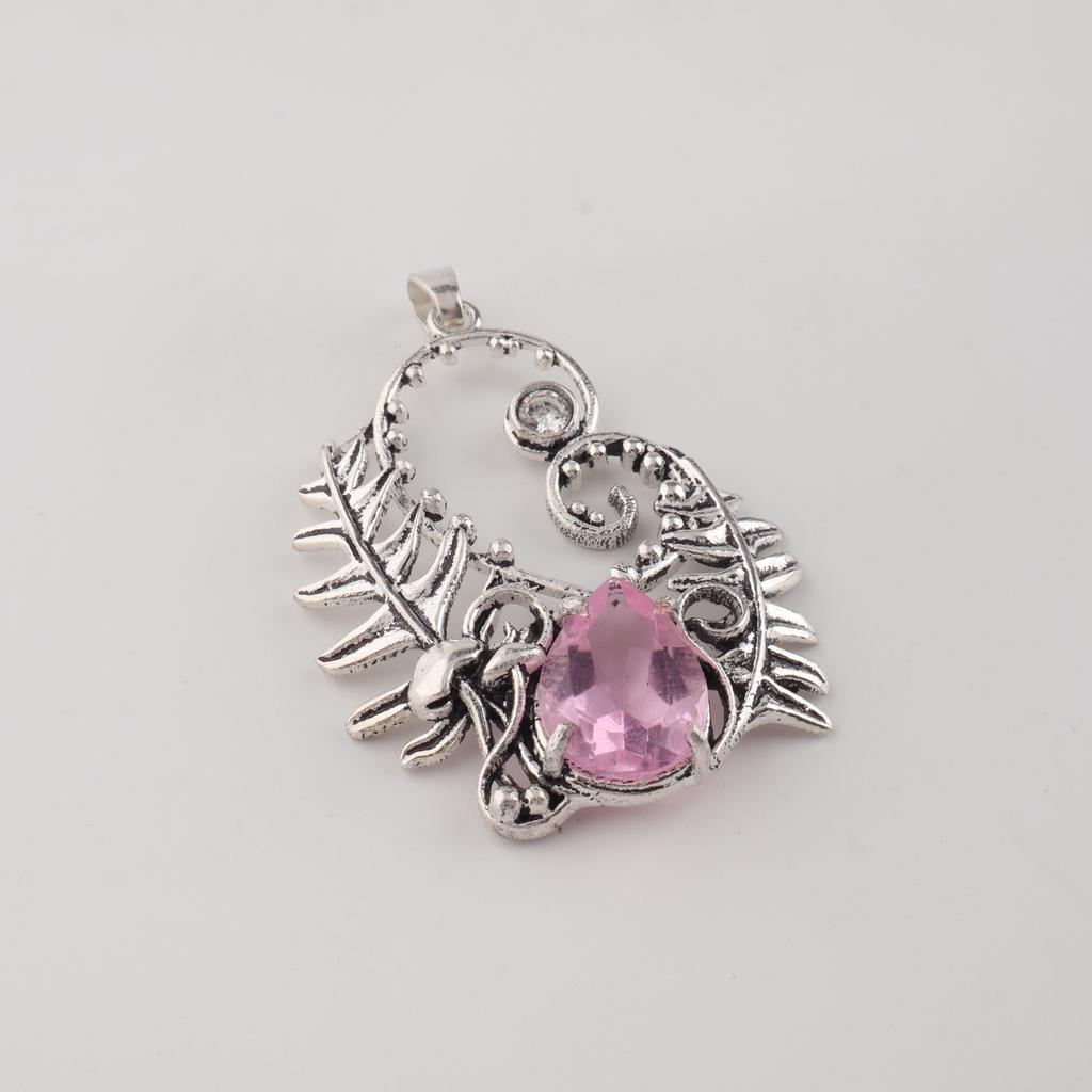 Natural Morganite Gemstone 925 Sterling Silver Women Jewelry Good-Luck Pendant 1.8" Gift For Wife CP-42-12