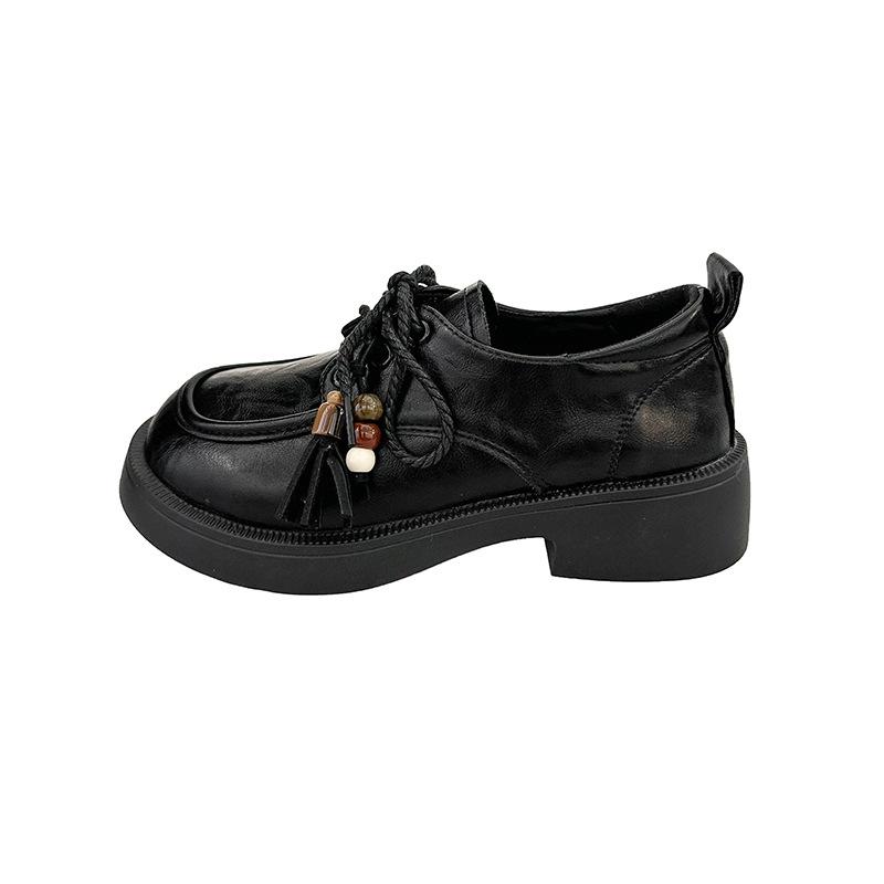Flat bottom lace-up women's shallow mouth small leather shoes autumn new retro British style Japanese jk single shoes women