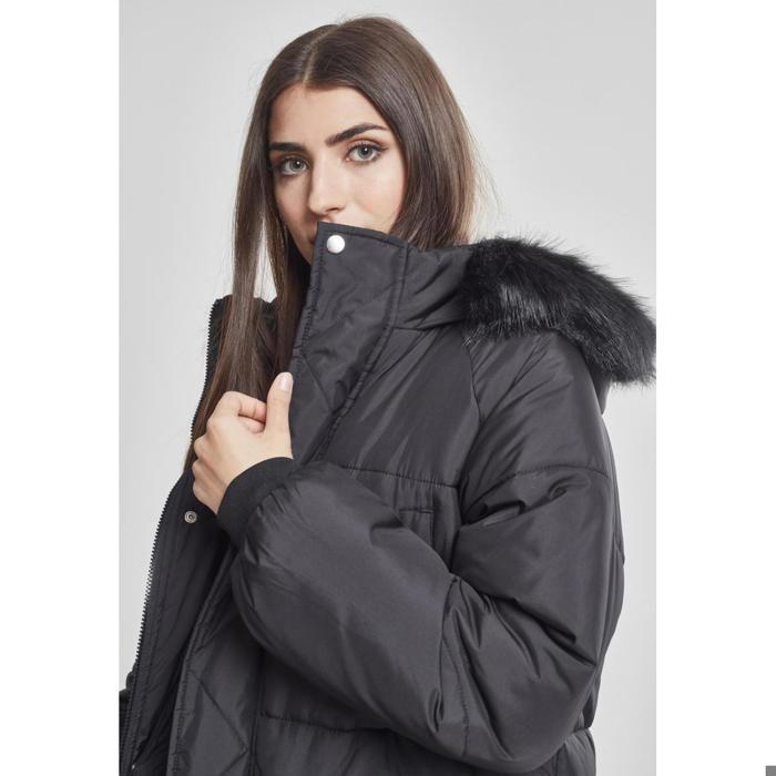 Women's Parka - Urban Classics - Faux Fur Puffer Coat - Long - Black - Comfortable and Stylish