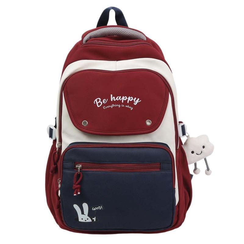 Lightweight Letter Nylon Backpack With Colorblock Design For Unisex Daily Use