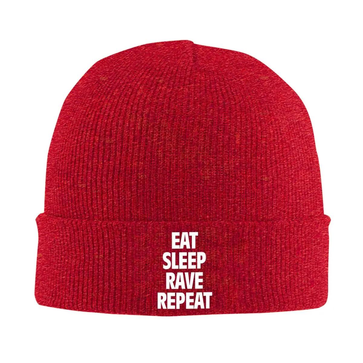 

Eat Sleep Rave Repeat Warm Knitted Cap Fashion Bonnet Hat Autumn Winter Outdoor Beanies Hats for Unisex WoUnisex Adult One Size