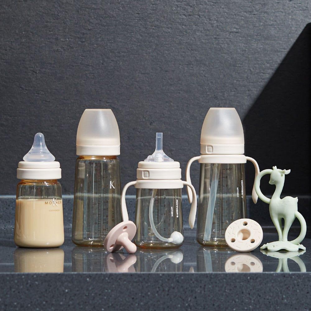 MOTHER-K Anti-Reflux Lightweight Straw Cup with Lid, Leak-Proof, 300ml, Approx. 7×19cm, Food Sanitation Law Compliant, BPA-Free, Cream