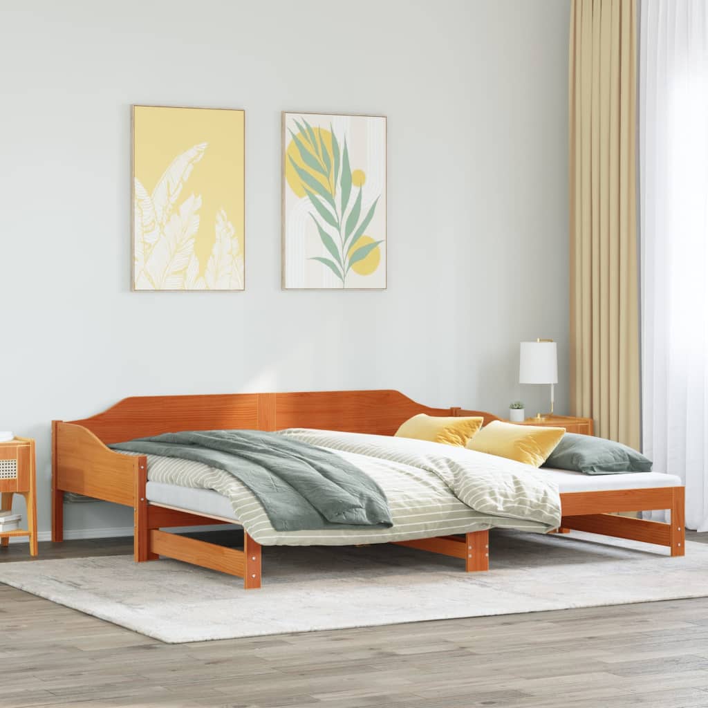 Extendable Daybed in Wax Brown 80 x 200 cm Solid Pine Wood