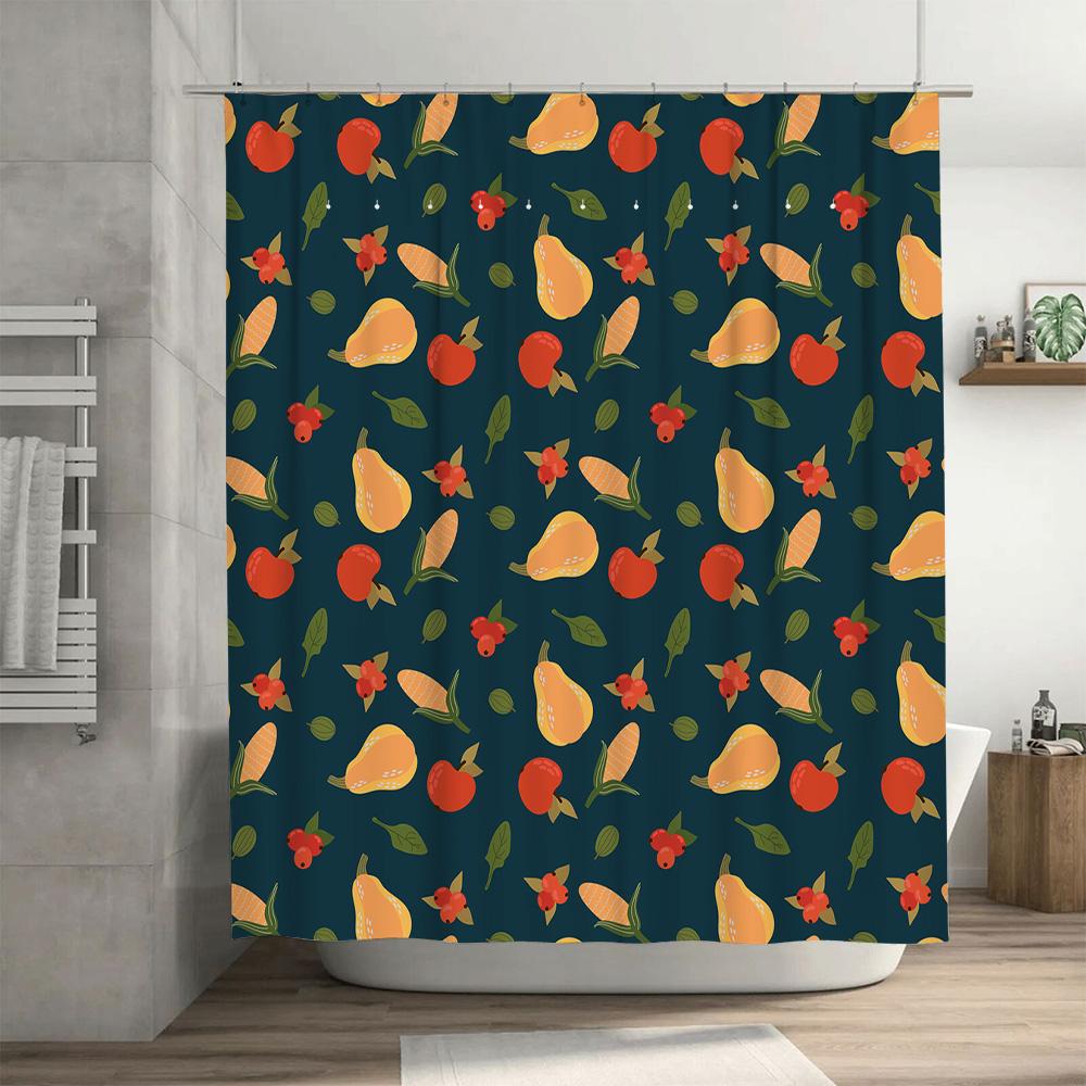 Fruit Shower Curtain Blue Green Red Yellow Orange Pears Apples Corn Design Waterproof Bathroom Decor Shower Panel Print Bathroom