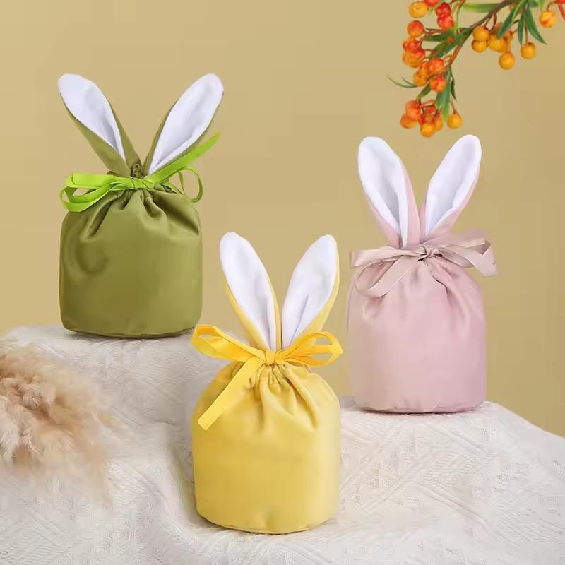 Rabbit Ears Gift Bag Easter Decoration Velvet Bag Chocolate Candy Drawstring Bag Home Baby Shower Birtyday Wedding Party Decor