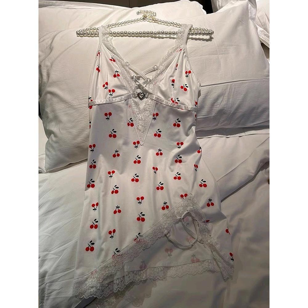 Sexy Underwear Print Small Fresh Summer Sexy Pure Desire Pajamas Deep V Low Cut Ins Wind