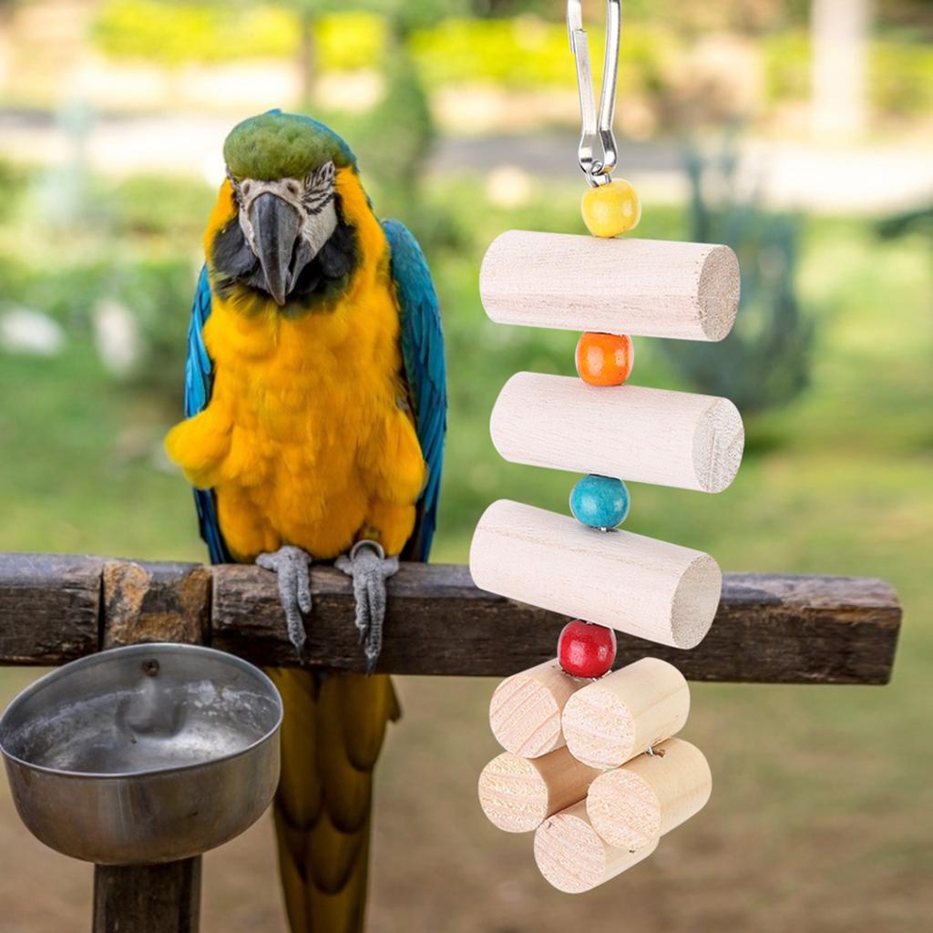 Flower Shaped Cage Wooden Hanging Bite Resistant Toy with Colorful Beads (Large Size)