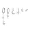 Star and Moon Chain Tassel Earrings with Hexagram Zircon Studs Set - Women's Dangle Earrings