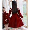 Sweet Velvet Dress for Girls, Red Velvet Princess Dress for Children Autumn and Winter