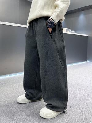 2025 Boys' Winter Velvet Straight-Leg Pants: New Spring/Autumn Style for Big Kids