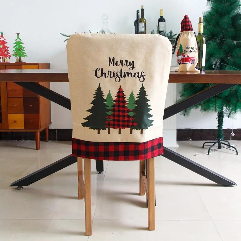 New Christmas Chair and Stool Set Creative Linen Embroidered Chair Cap Scene Layout