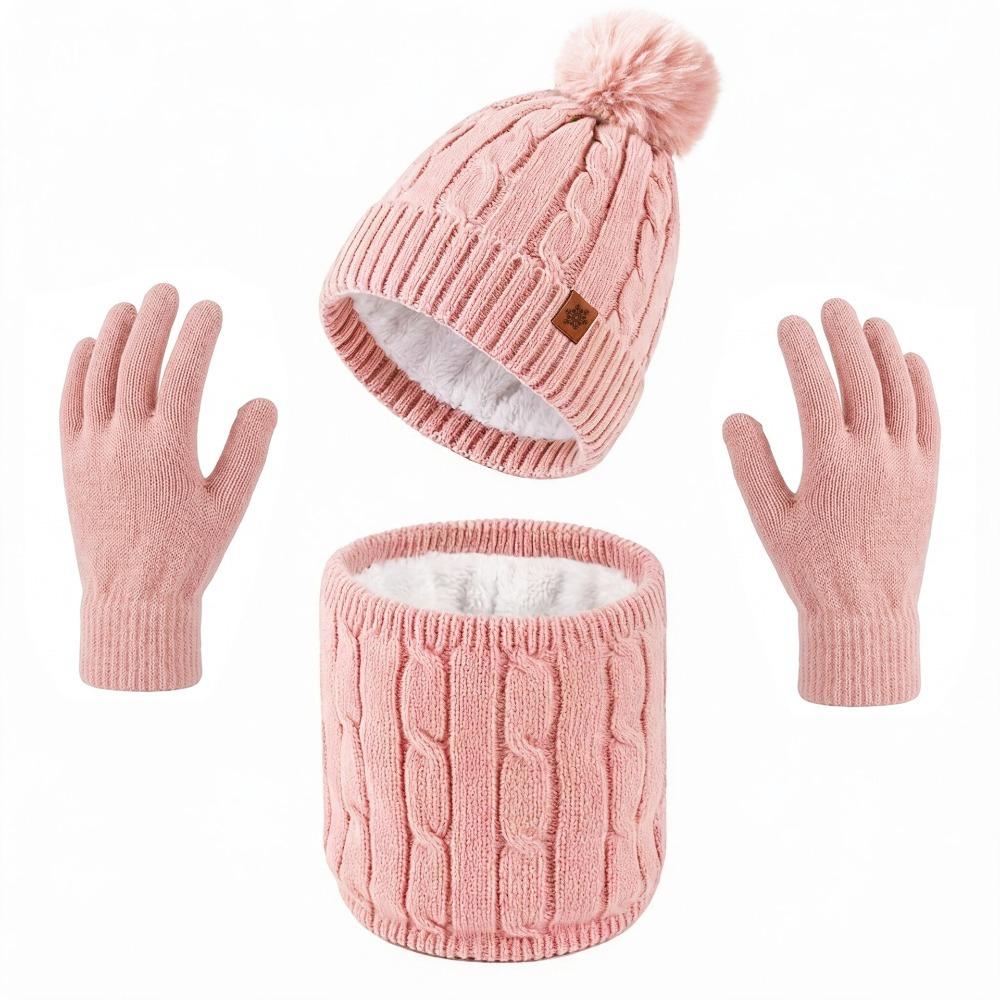 3Pcs/Set Thicken Winter Hat Scarf Gloves Set Warm Scarf Neck Warmer Suit for Men Women