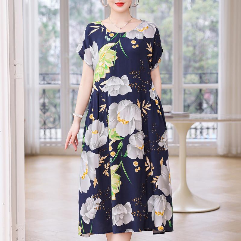 Übergröße Elegante Damenkleider Sommer Vintage Kleidung Kurzarm Lässiges Langes Kleid