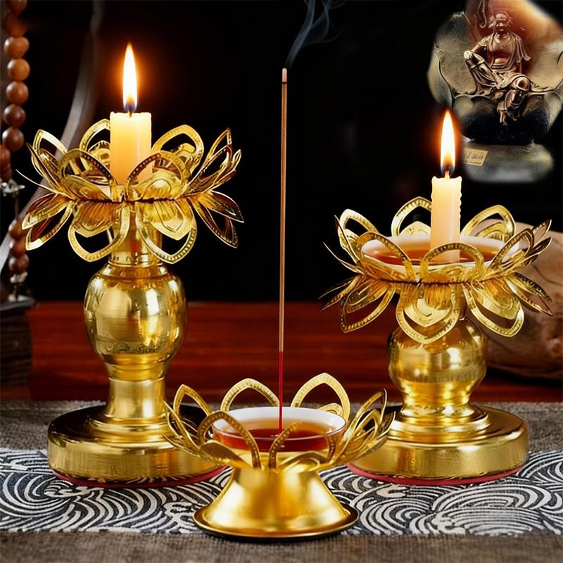 1PC Gold Temple Lotus Prayer Accessories Petal Candle Holder Sturdy Construction Buddhist Supplies Elegant