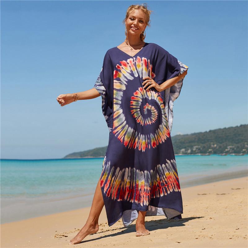 Accappatoio Copricostume da Spiaggia con Stampa Filigrana di Cotone Europeo e Americano per Vacanze al Mare