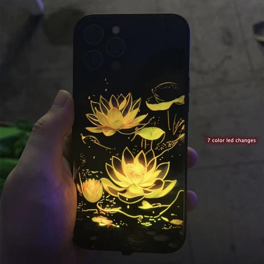 Colorful Flower Luminous Mobile Phone Case For iPhone 15 14 13 12 11 Pro Max XR XS 7 8 16 Plus Voice Control Flash Phone Cove