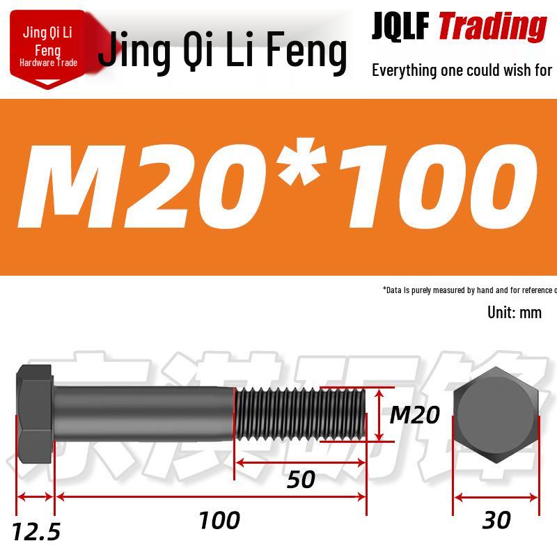 Grade 12.9 Reverse Thread Hex Bolt, M6-M24 High-Strength Blackened Hexagon Screw