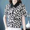 Office Lady Vintage Floral Printing Chiffon Shirt Summer New Polo-Neck Short Sleeve Loose Pullovers Blouse Women's Clothing