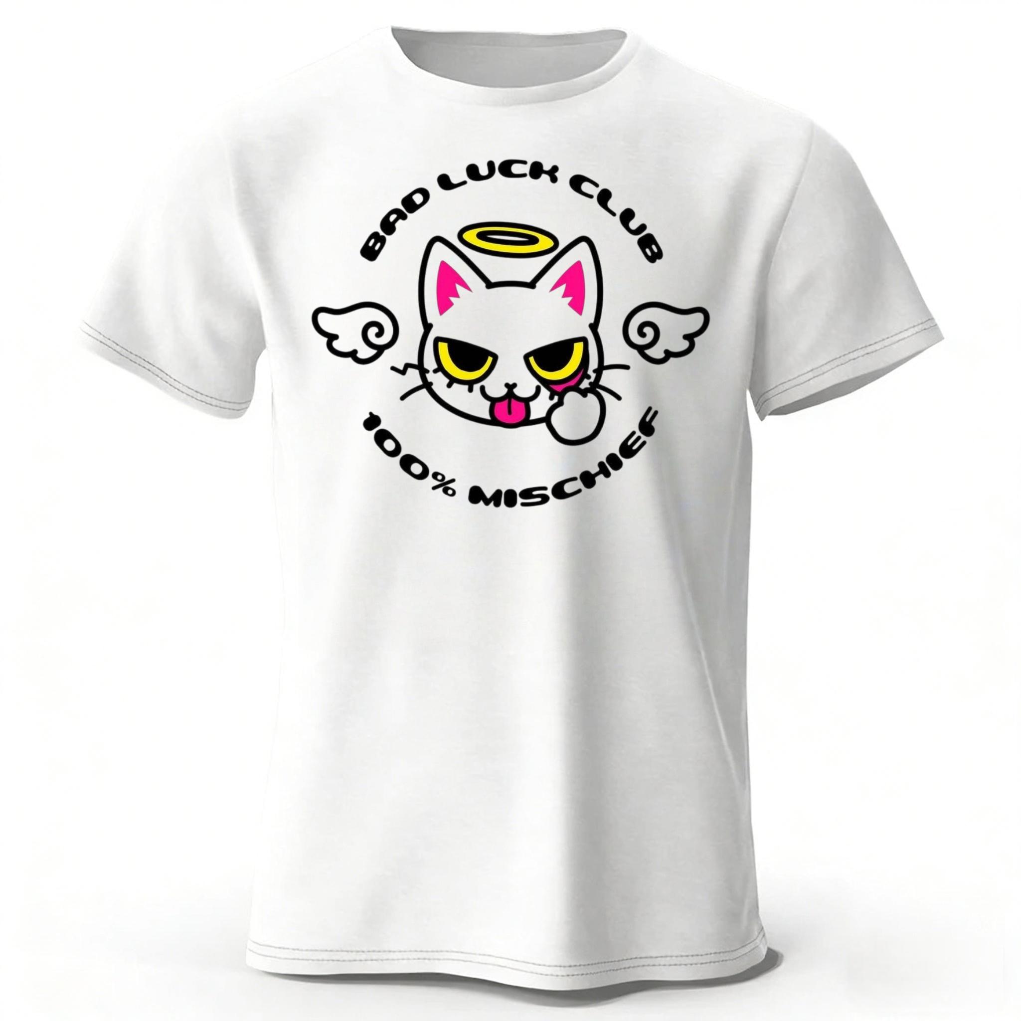 

New Mischievous Angel Cat Pure Cotton Short Sleeved Menwomen Daily Street Wear Plus Size Comfortable Soft Casual Tshirt 4XL