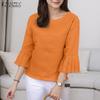 ZANZEA Women Casual Round Neck Loose Solid Color 3/4 Sleeve Blouse