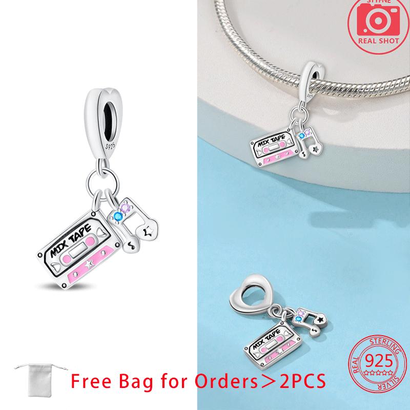 Music Series Guitar Earphone Note Tape Zircon Original Copper Charms Beads Pendant Fit Bracelet Women Diy Jewelry Gifts