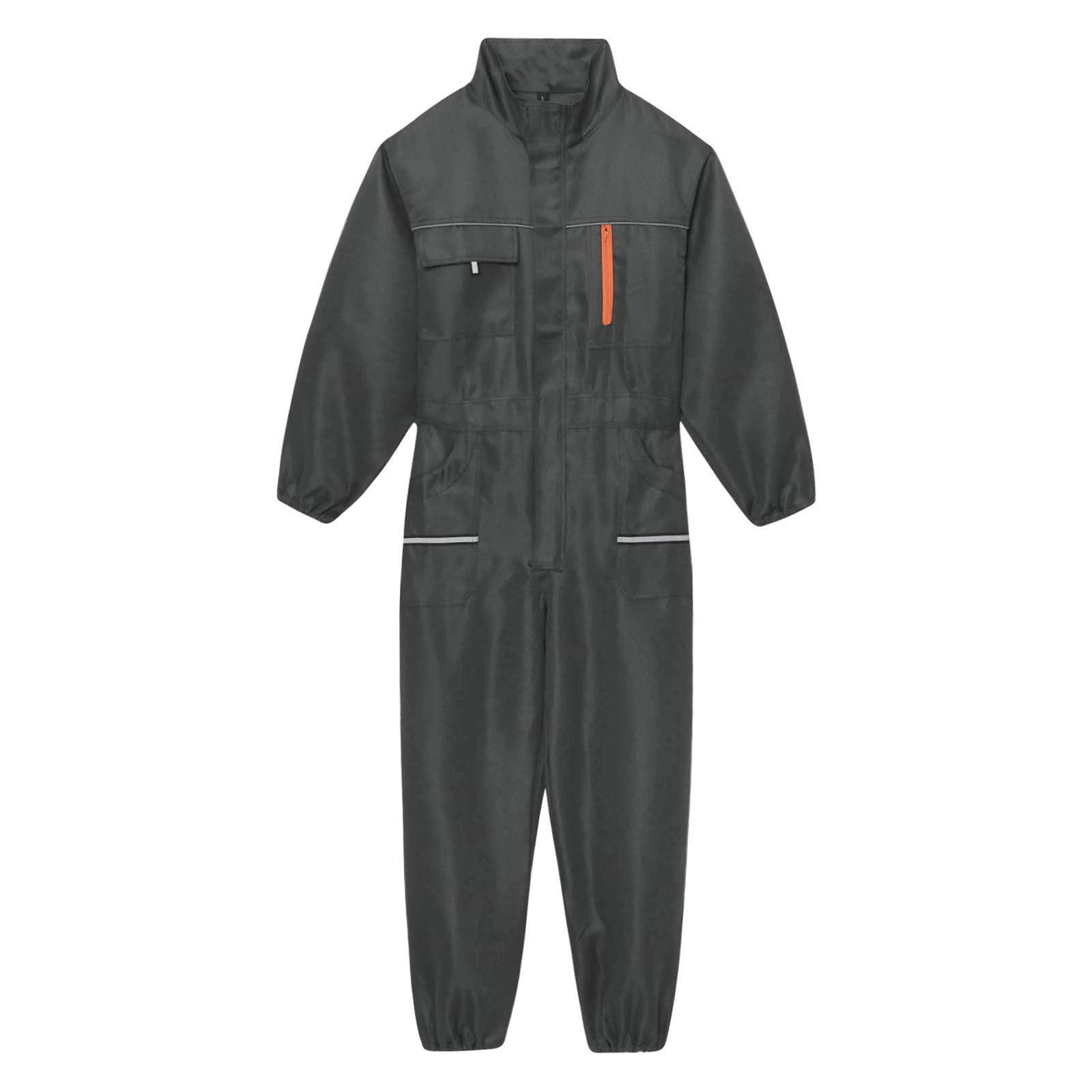 

Унисекс Рабочий комбинезон Стойка воротник Длинный рукав Множество карманов Светоотражающие полосы Прочный комбинезон 170/L серый