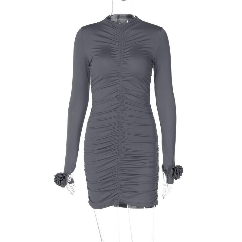 

Сексуальное платье Мода Новая Мода Однотонное Платье с воротником-стойкой и вырезами на спине для ночного клуба, в стиле пэчворк, с пушистыми длинными рукавами Grey L