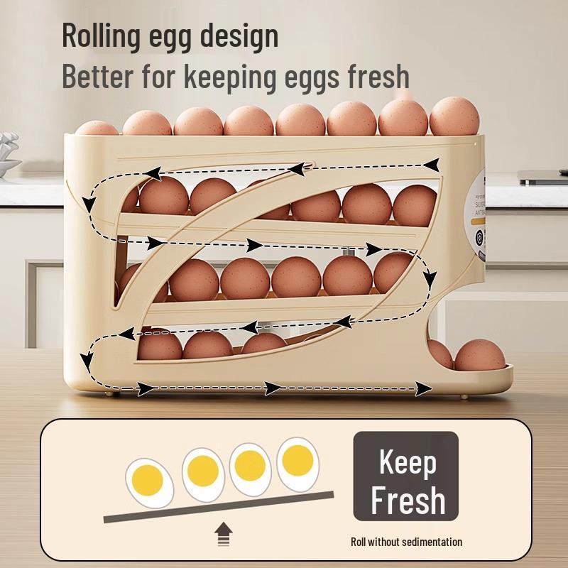 Vícevrstvý rolovací úložný box na vejce na dveře chladničky