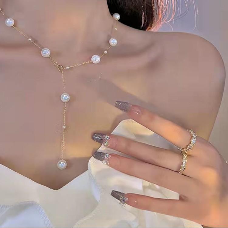 Pearl Y-shaped necklace Gypsy one, multi-wear stacked fringed collarbone chain, new sweater chain for women