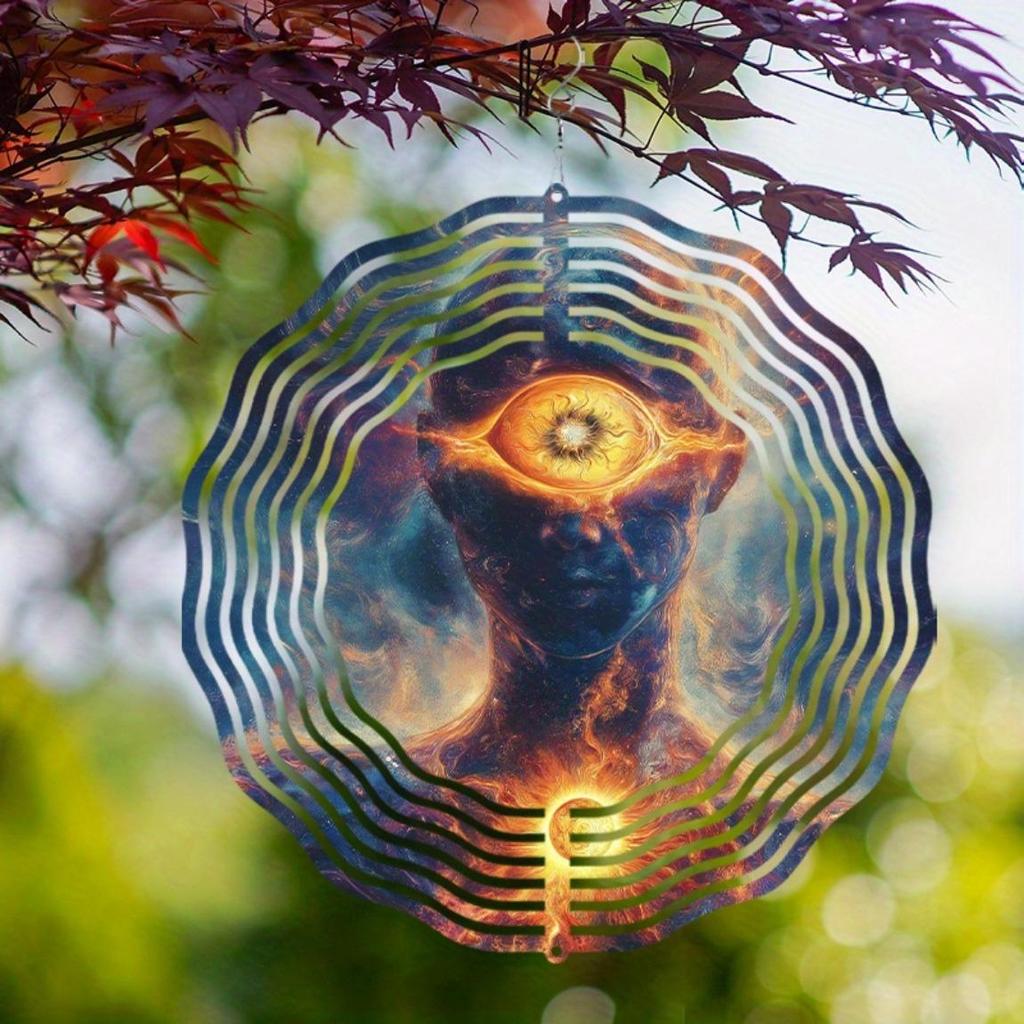 10 Inch Fantasy Wind Spinner 2D Metal Garden Art with Human Eye Design for Indoor Outdoor Decor Thanksgiving Christmas Easter