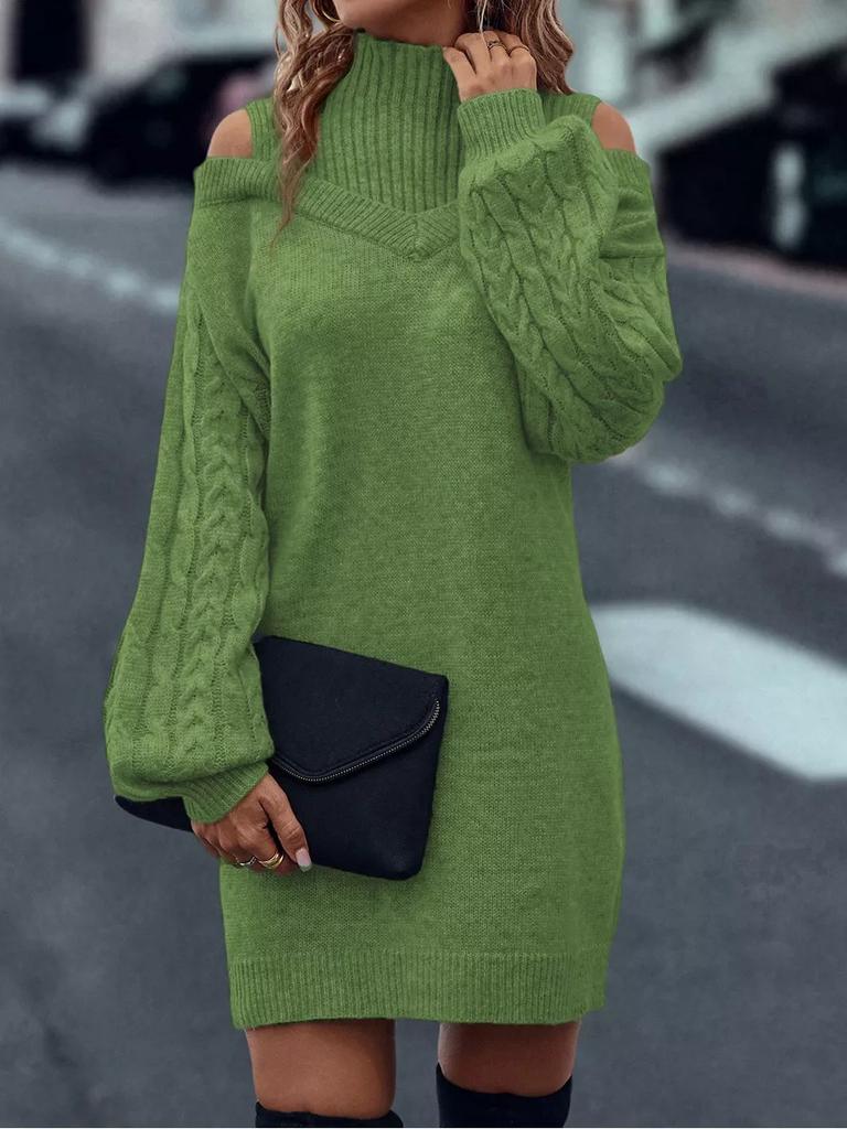 Open-shoulder Loose Semi-turtleneck Sweater with Lantern Sleeves