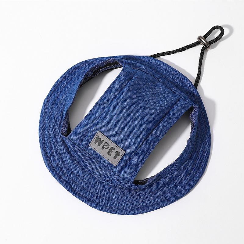Fashion Sport Style Solid Linen Fabric Denim Color Adjustable Pet Sun Hats for Dogs Cats Summer Outdoor Protection