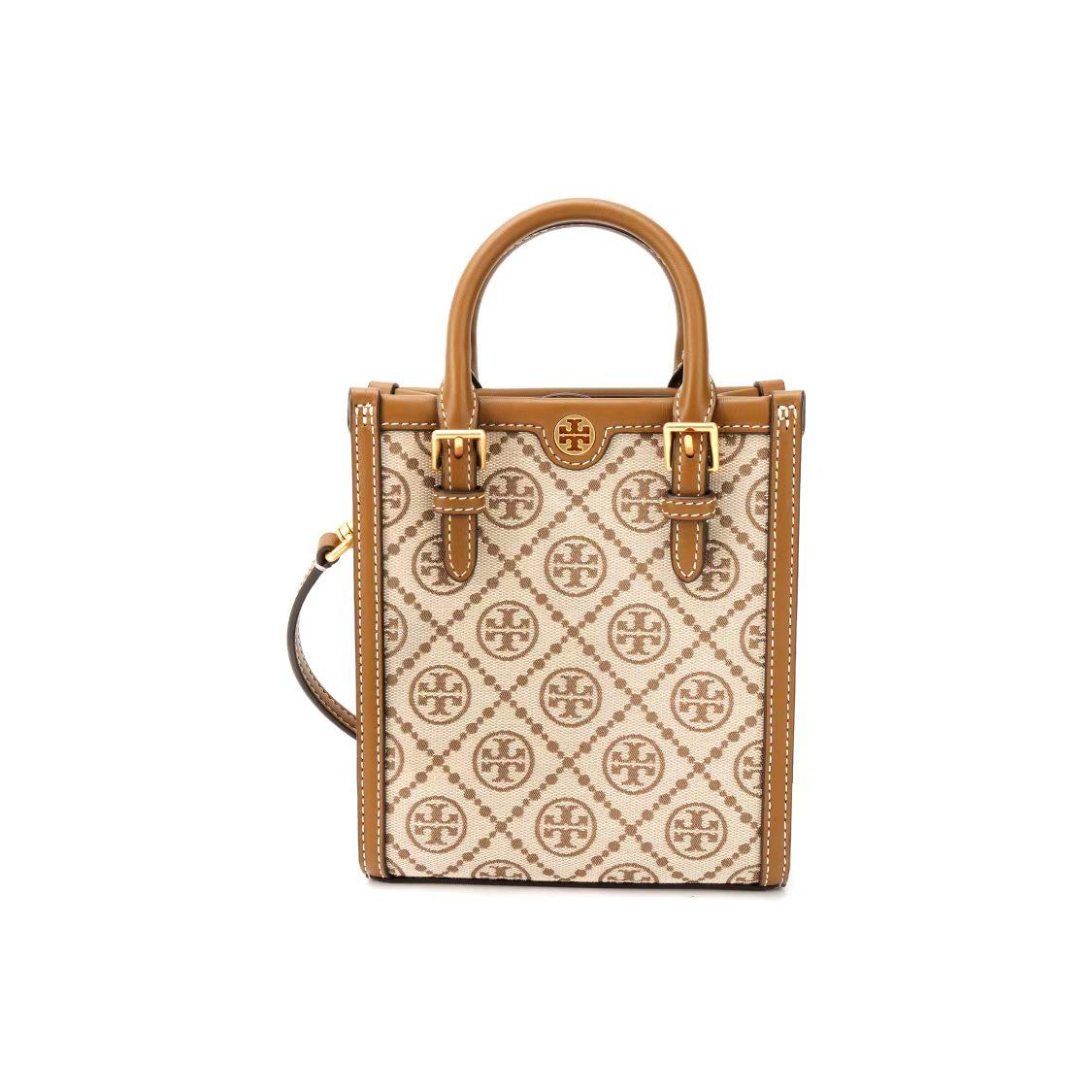 

Tory Burch T Monogram Iconic Geometric Style Double T Logo Jacquard Leather Tote Bag Unisex Tote Bags Light-Brown 87146-371 Basic Set (Bag+Dust Bag)