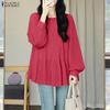 Women Casual Round Neck Solid Color Long Sleeve Loose Blouse