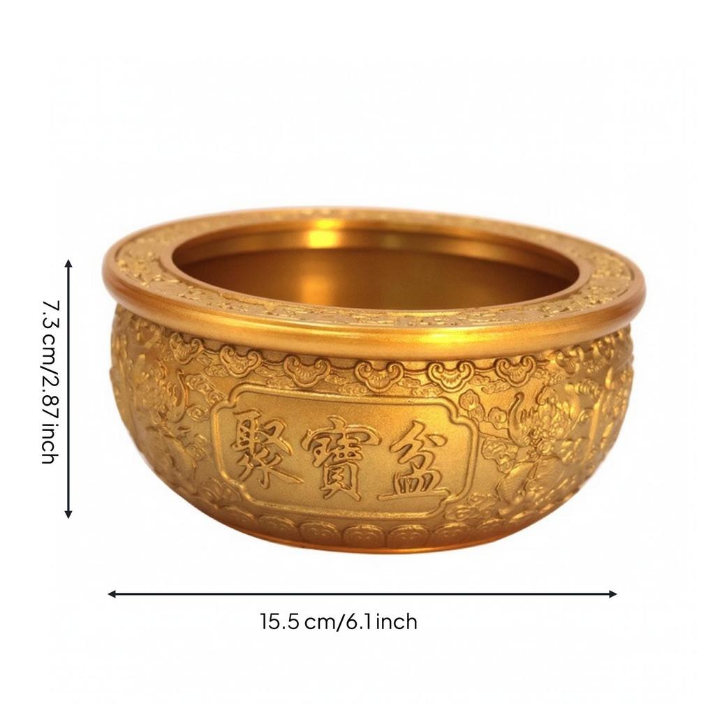 Chinese-Style Feng Shui Treasure Bowl Gold-Colored Decorative with Embossed