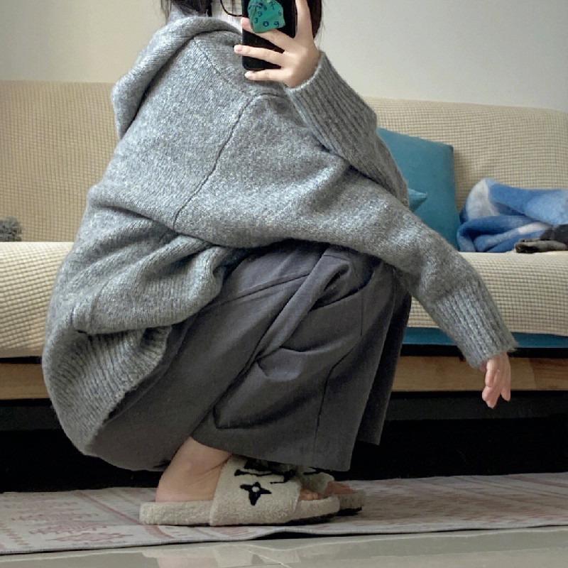 New pullover sweater women's autumn and winter lazy style design sense large size retro soft waxy hooded knitted sweater top