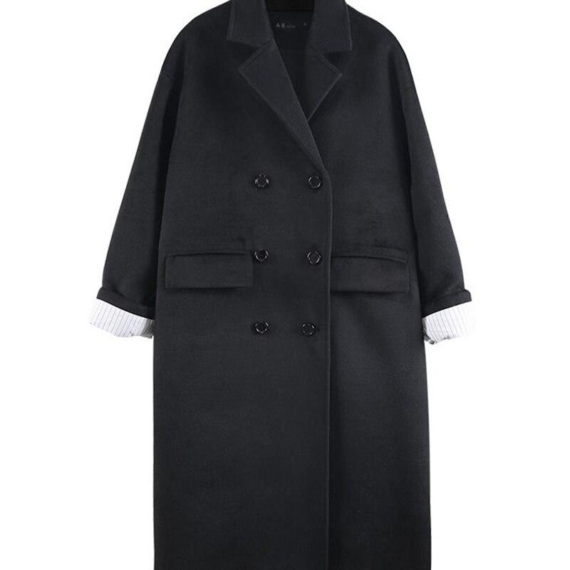 

Зимние толстые теплые длинные шерстяные пальто женские повседневные свободные двубортные уличные одежды женские корейские черные верхняя одежда S