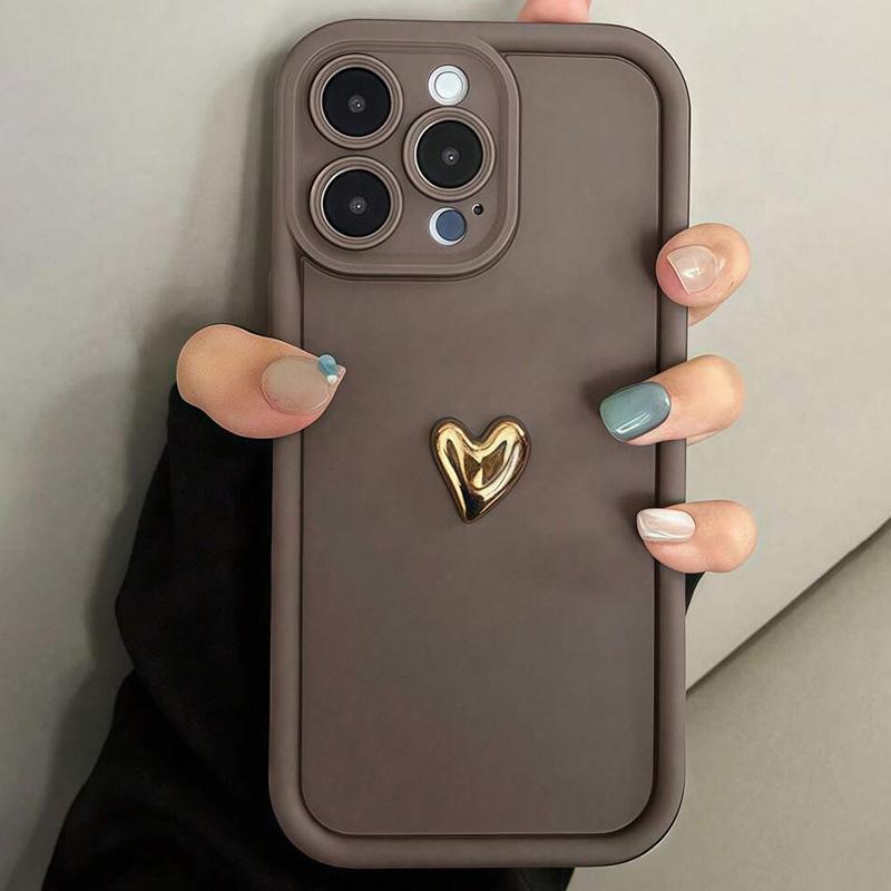 Cute 3D Golden Heart Soft Protective Phone Case For iPhone 17 16 15 14 13 12 11 Pro Max XS X XR 7 8 Plus 16E 17 Air Cover